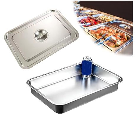 NJDQFA Lebensmittel Lagern Behälter,Stapelbar Gastro Behälter Mehrweg, Rechteckig Edelstahl Gastronomiebehälter,50 * 35cm,7cm