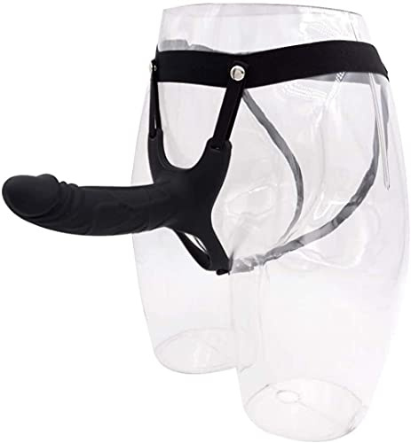Consolador con correa de silicona, extensor de pene hueco con tiras, consolador con correa de silicona, consolador con arnés, juguete sexual para hombres(Small,Black)
