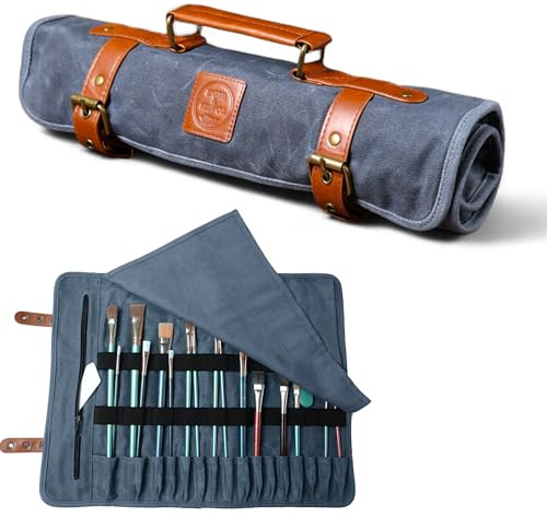 Earth & Fiber Co. Pinselhalter aus gewachstem Segeltuch, Kunsttasche zum Malen, Zeichnen & Kunstbedarf, Malzubehör für Erwachsene, Aufbewahrungstasche für Künstler (blau)