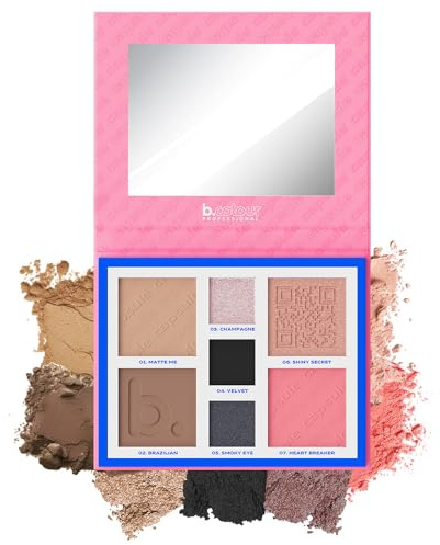 B.COLOUR PROFESSIONAL Palette Contouring Viso e Occhi 7 in 1 – Cipria, Fard, Illuminante, Ombretto – Make-up Professionale a Lunga Durata per Look Giorno e Sera