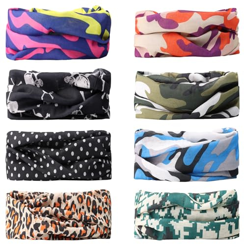WYTNB 8 PCS Multifunctional Unisex Headwear Face Coverings, Sport Seamless Headwear Bandana, Colorful Elastic Headband Bandana, Sun Protection Outdoor Scarf for Yoga, Cycling, Hiking