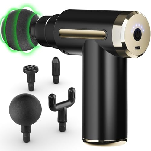 cotsoco Mini Massage Gun Deep Tissue,6 Speeds Cordless Handheld Muscle Massager with 4 Heads, 1800mAh Battery & Type-C Charging, Quiet Chargeable Device Pain Relief, Back & Body, Gift for Men/Women