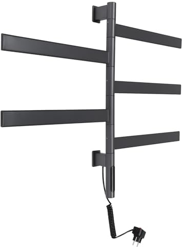 JAYEUW Elektrischer Handtuchwärmer 180°Drehbares Handtuchheizkörper Intelligenter LED Touchscreen Handtuchheizer Rotierender Handtuchhalter Handtuchtrockner Bad Wandmontage Handtuchwärmer (Grau)