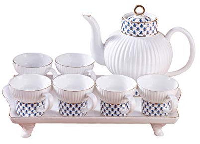 RAABYU Teeservice Teeservice 8-teiliges Teeservice aus Keramik Geeignet für Kaffee, Blumen und Früchtetee Enthält 6 Teetassen 1 Teekanne 1 Tablett Moderner Luxus-Stil