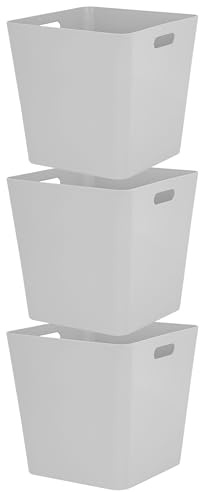 Pack of 3 - Plastic Storage Cube Shelf Basket Home Office Organisation Box Container (Length: 30cm - Width: 30cm- Height: 30cm) (Grey)