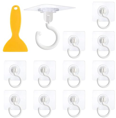 Guyode Ganci per Tende Senza Bucare Non è Richiesta Alcuna Perforazione Ganci Adesivi Ruotabile a 360° Gancio Adesivo per Soffitto Trasparente e Impermeabile si Applica a Camera da Letto Bagno Cucina