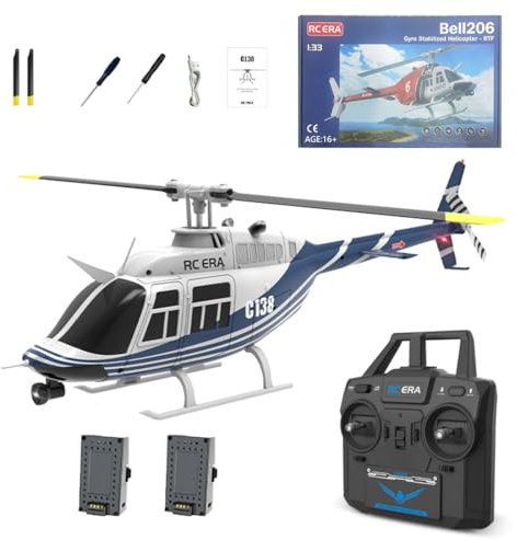 RCXTechPro RC ERA C138 Bell 206 RC-Helikopter für Erwachsene, 1:30, 6CH 6G/3D-Flips 6-Achsen-Gyro-Ferngesteuerter Hubschrauber Militärflugzeug mit Optischer Flusspositionierung – RTF / 2 Batterie