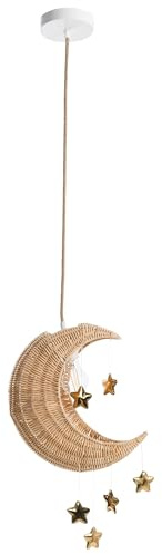 Beliani Lampada a sospensione in vimini di rattan intrecciata a mano a forma di luna Plafoniera naturale