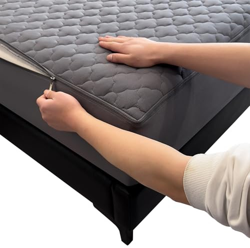 Coprimaterasso Integrale con Cerniera Una Piazza E Mezza/Singolo 140/160/170x190 Proteggi Materasso Matrimoniale con Zip Trapuntato Lavabile Lenzuolo Fodera per Materasso Topper(180X190+21cm,Ga)