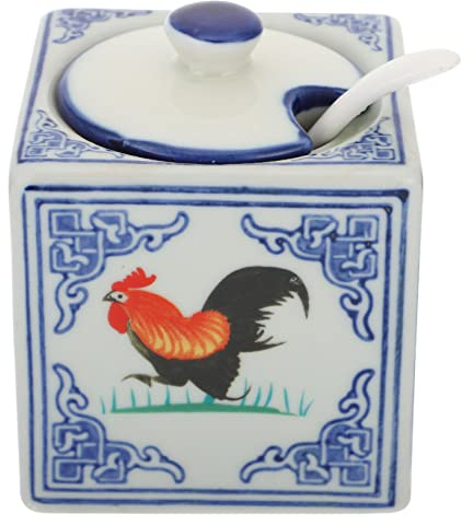 SOLUSTRE Ceramic Rooster Salt Shaker for Kitchen Salt Pot Lid Storage Jar for Home Dining Table