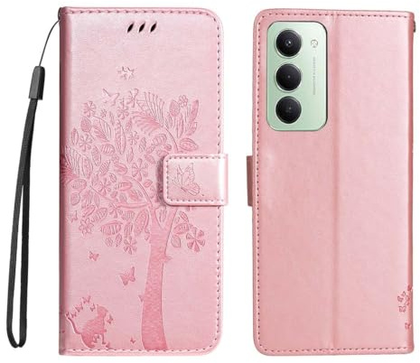 PEIYE Cover per Xiaomi Redmi 15 4G - Custodia in Pelle PU con Design a Rilievo, Silicone Soft Antiurto, Flip Libro con Portafoglio, Chiusura Magnetica - Case -Oro rosa
