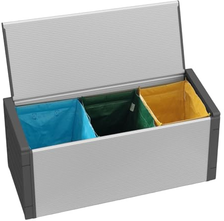 BuyStar Baule Cassapanca 87 Lt per Raccolta Differenziata 85x34x38 cm + 3 Borse per Riciclaggio - da Esterno, Anti Odore, in Resina, Terrazzo, Giardino, Organizzazione, Stoccaggio - Made in Italy