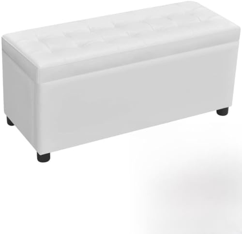 Mandloder Sittkista vadderad vitt konstläder, 87,5 x 36 x 41 cm, robust förvaringsbänk för sovrum, vardagsrum och hall, mångsidig sittplats med förvaringsutrymme