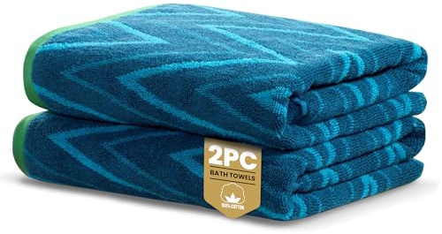 Rapport Home Helix Bath Towels 2-Pack | Ocean Blue | 70x120cm | 100% Cotton 500gsm | Oeko-Tex Made in Green & BCI Certified