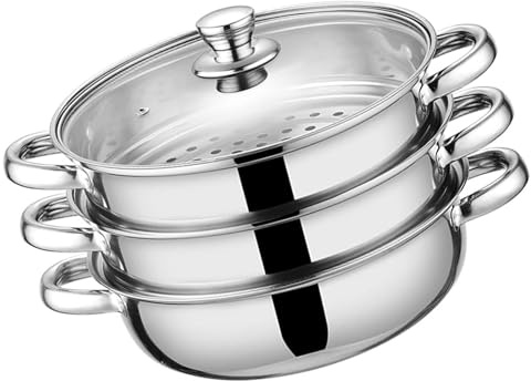 NVOQILIN Pentole a vapore in acciaio inox 304 a 3 strati con coperchio in vetro multiuso gadget da cucina per verdure e pasta di mare