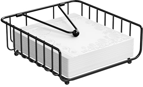 GMFINE Napkin Holder for Table with Weighted Arm, Dinner Metal Flat Napkin Holders for Paper Napkins, Outdoor Napkin Dispenser Restaurant (Black)