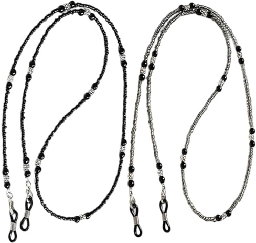 FrostyFlair Brillenketten Mit Perlen, 2 Stück Elegante Brillenkette Damen & Brillenhalter, Verstellbares Brillenband für Sonnenbrillen & Lesebrillen, Stilvolle Glasses Chain Für Alltag & Mode