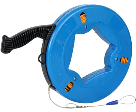 Fish Tape Cable Puller 45m, Fiberglass Cable Running Puller Rods Electrical Wire Threader in Reel 4.0mm, Fish Tape Ribbon Threader Puller with Housing & Handle for Electrical Wiring & LAN (Blue, 45M)