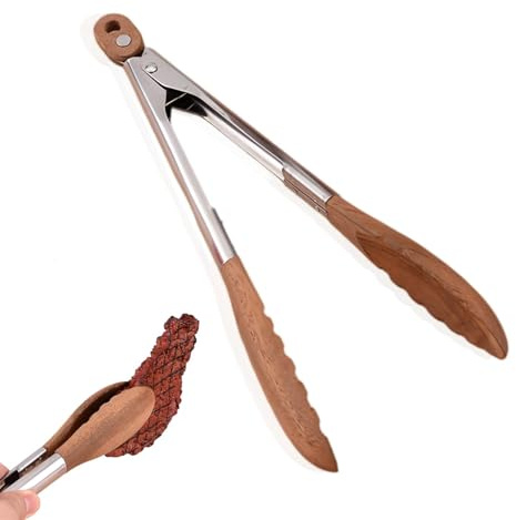 CHSEROK Pinzas de Cocina 29 cm, Nogal Pinzas de Cocinero Profesional, Multifuncional Pinzas Barbacoa con Orificio para Colgar, para Cocinar, Asar a Parrilla y Remover