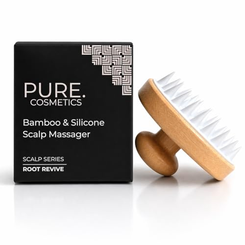 Massaggiatore ecologico in bambù e silicone, spazzola per cuoio capelluto, spazzola per shampoo, spazzola per oliatura per uomini e donne. Massaggiatore esfoliante per la testa.
