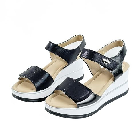 Sandali Donna con Zeppa Alta Comodi per Camminare con Doppio Strappo Regolabile Scarpe Aperte Nero 39