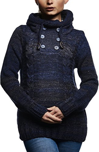 Leif Nelson Damen Pullover mit Kapuze Slim Fit Longseleeve Schwarzer Männer Strickpullover Sweatshirt Winterpullover Kapuzenpullover Hoodie Pulli Langarm LN20227D Dunkel Blau Large