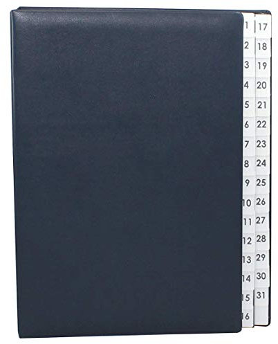 Pultordner mit Register 1-31 aus glattem Vollrindleder in Blau