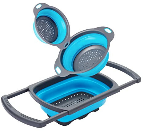 Bramble - 3 Stück Faltbares Silikon Seiher Sieb, Abtropfsieb, 3 Größen - Antirutsch, Platzsparend & BPA-Frei - Wohnmobil, Outdoor & Reisen