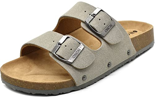 ONCAI Sandalias de Pala Mujer con Ajustable Buckle Corcho Zapatillas de Moda de Verano Mules Planas Zuecos Gris Tamaño 42