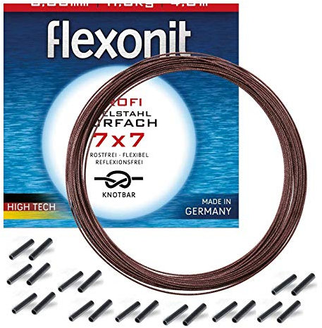 Flexonit komplett Angelset Raubfischvorfach Hechtvorfach - 7x7 Stahlvorfach 0,36mm + passende Quetschhülsen.