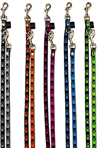 elropet Hundeleine Doppelleine Pfötchen für kleine Hunde 3/4/5-fach verstellbar 2-5m (3,50m 4-Fach verstellbar, Schwarz-Türkis)