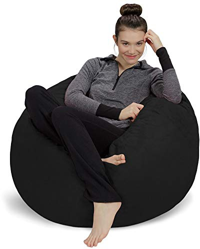 Sofa Sack Bean Bag Chair Cover Only, for Adults and Kids, Without Filling Comfy Fluffy Round or Oval Beanbag Chair Cover Replacement, Lazy Sofa Cover for Reading Chair or Floor Chair, 3 Foot, Black