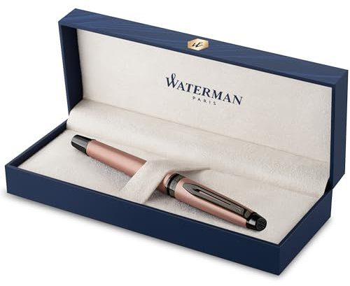 Waterman Expert Rollerball | Rotgoldfarbene Metallic-Lackierung mit Ruthenium-Zierteilen | Feine Spitze | Schwarze Tinte | In Geschenkbox