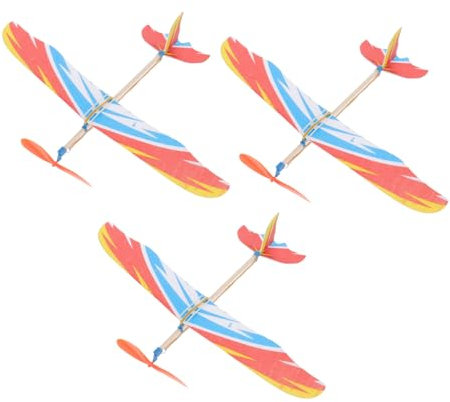 Tomaibaby 3pcs Balsa Wood Glider Plane Aircraft Model Rubber Band Powered Aircraft Outdoor Sports Flying Toy for Kids (Random Pattern)