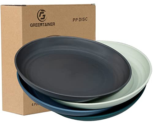 Greentainer Piatto da portata da 4 pezzi, 19.8 cm, per pizza, pasta, pane, jausea, insalata, stoviglie sane, indistruttibili, in polipropilene, microonde e lavabile in lavastoviglie, sicuro e leggero