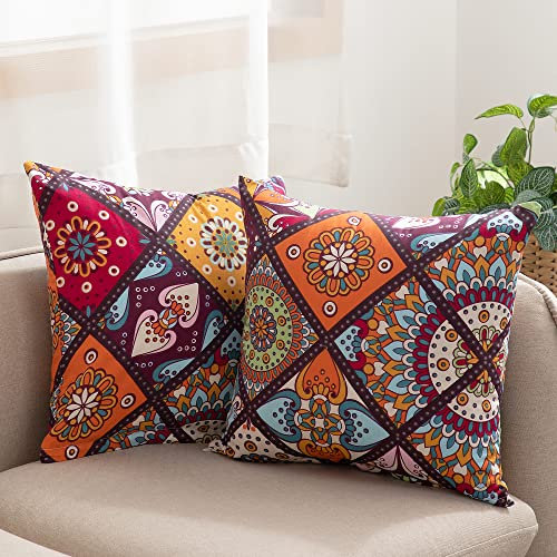 ATsense 2er Set Kissenbezug 40 x 40 cm, 2 Stück - 100% Baumwolle, Bunt Kopfkissenbezug mit Reißverschluss, Superweicher Premium und Hypoallergen, ÖkoTex Super Bequemer Kissenhülle（Böhmen，Paisley）