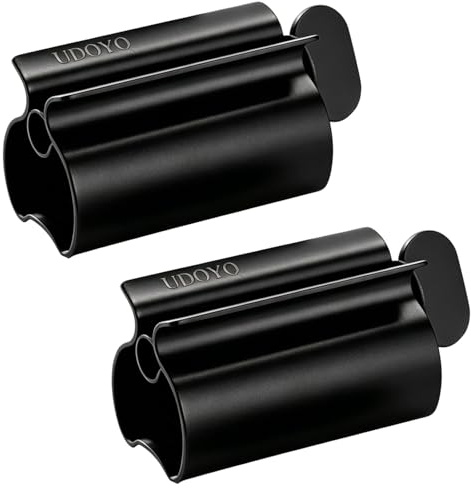 Toothpaste Squeezer 2 Pack - Metal Tube Squeezer Stainless Steel Tube Wringer UDQYQ Toothpaste seat Holder Stand (Matte Black)