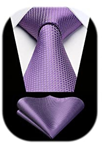 HISDERN Herren Krawatte Hochzeit Lila karierte Krawatten Taschentuch Elegant Klassisch Krawatte & Einstecktuch Set