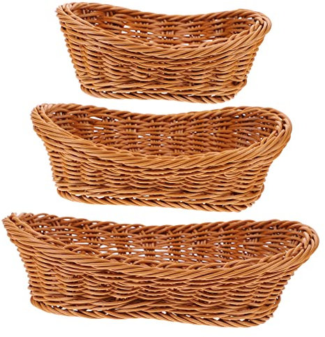 YARNOW 3pcs Rattan Bread Basket Woven Fruit Basket Kitchen Storage Holder for Desktop Snack Display Home Decor