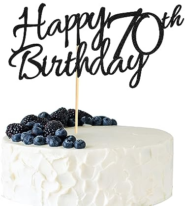 Arthsdite 1 Pc Happy 70th Birthday Cake Topper 70 Cake Topper Happy 70 Birthday Cake Decoration for 70th Cheers to 70 Birthday Party Decoration Supplies - Black Glitter
