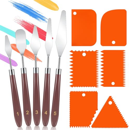11 Pezzi Spatole per Pittura, Spatola set, 5 Spatola per Pittura e 6 Coltelli per Pittura, Coltelli di Pittura per Pittura Acrilica, Decorativa, Pittura ad Olio, Acrilico, Piccola, Pittura su Tela