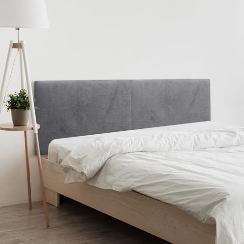 DHOME Testiera in finta pelle o tessuto, Acualine, monocromatica, 2 pezzi, imbottita, design moderno, tessuto grigio cenere, 180 cm (letto 180/190 cm)