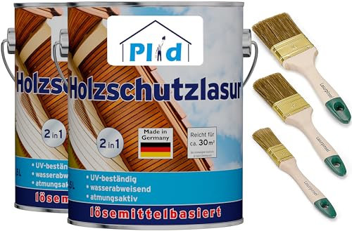 PLID® Holzschutzlasur Palisander satin - [LANGZEITSCHUTZ] - Laub- und Nadelhölzer - feuchtigkeitsregulierend - UV-beständig - wetterbeständig - Holzschutzlasur für aussen - Made in Germany 5l Set