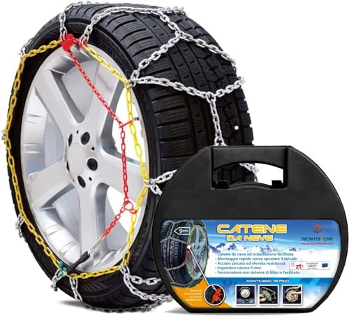 Ricambycar Catene da Neve 9 mm gruppo 60 Omologate Italia EN 16662-1, Montaggio Rapido, Catene auto Adatte ai pneumatici di suv e utilitarie