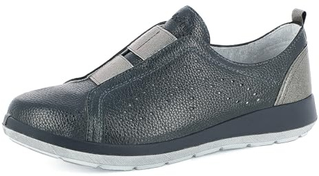 PantoScarpe Sneakers Donna Slip On con Decori e Elastici Frontali, Plantare in Vera Pelle, Blu-Canna di Fucile, 36