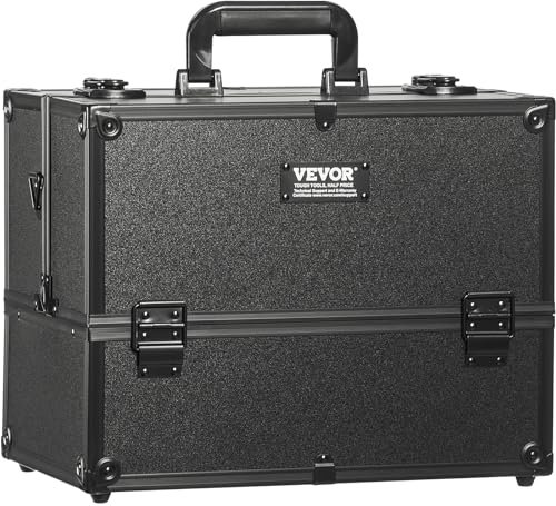 VEVOR Kosmetikkoffer mit 6 abnehmbaren Aufbewahrungsfächern Make Up Tasche aus ABS + Aluminiumrahmen robust verschleißfest Schminkkoffer Schminktasche Kosmetikbeutel Make-up-Organizer 370x230x287mm