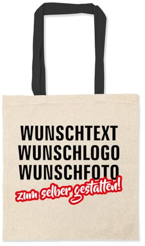 Fassbender-Druck | Personalisierte Tragetasche selber mit Logo o. Wunschtext gestalten | 100% recycelte, nachhaltige & klimafreundliche Tasche aus Baumwolle