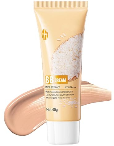 Color Correcting BB Cream, Rice BB Cream mit SPF 45+, Full Coverage Foundation CC Cream, Feuchtigkeitsspendend und Makellos, Long Lasting Makeup, Samtiger Hauteffekt, Natürliches Finish(Nature)
