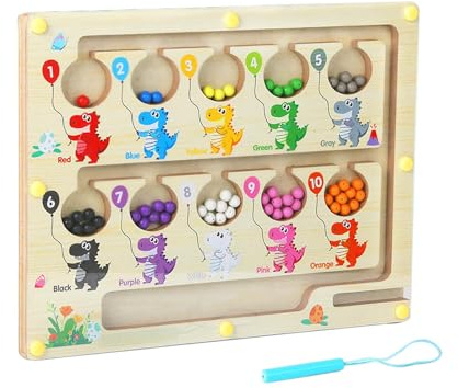 Fonyiunce Magnetspiel Labyrinth Spielzeug Montessori Spielzeug 3 4 5 6 7 Jahre Kinder Motorikspielzeug Holzspielzeug Holz Farben Farben und Zahlen Lernen Sortierspiel Geschenk für Mädchen und Jungen