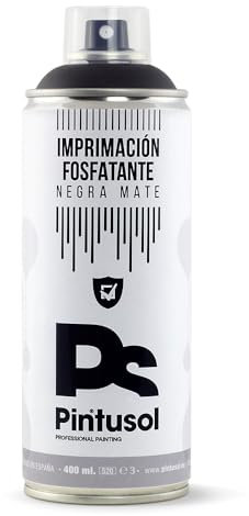 PINTUSOL Imprimación Fosfatante Negra Mate en Spray, Primer Pintura Antioxidante Metal, Alta Adherencia Fácil Aplicación, Secado Rápido, Imprimación Aparejo Hierro Acero Negro Profesional Espray 400ml